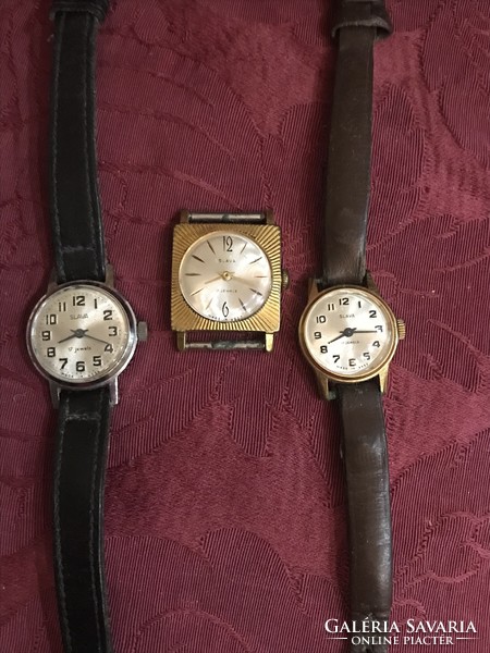 3 slava ussr women's gold-plated and steel watch with leather strap