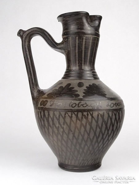 1P572 id. Potter Lajos Reed Yard black earthenware jug 23.5 Cm