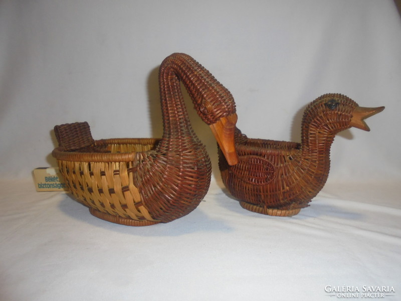 Retro cane wicker table offering, fruit bowl - duck, goose - together