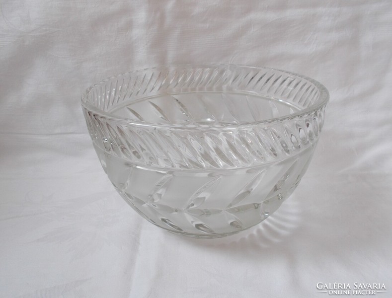 Large center table, acid-etched glass serving bowl, salad or fruit bowl