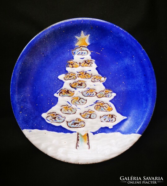 Italian Christmas plate Christmas tree with duck pattern