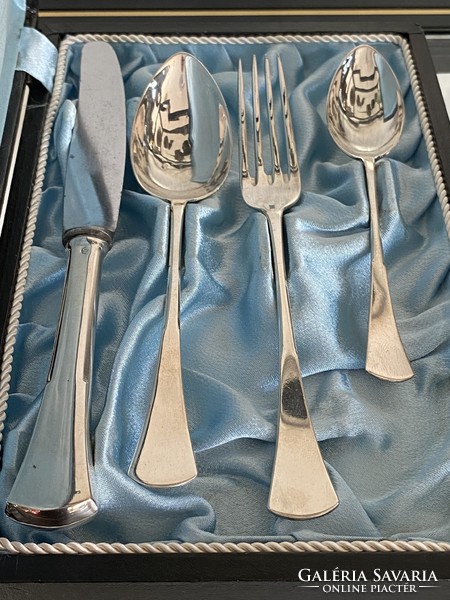 English-style silver children's christening set in a box