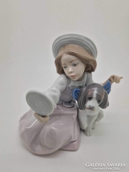 Lladro porcelán figura kislány kutyával 5468 14.5cm
