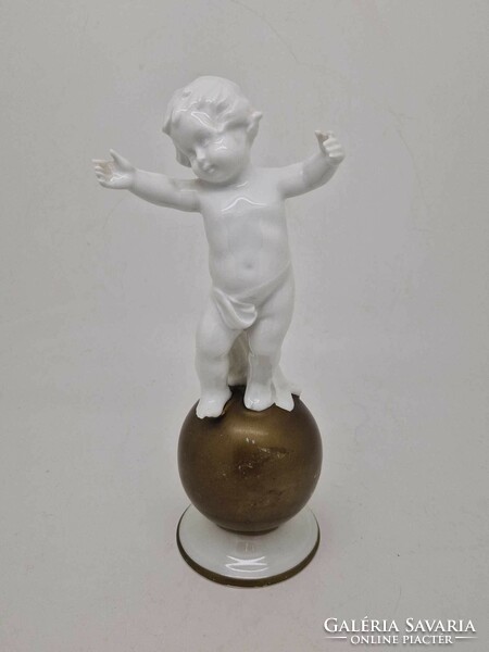 Antique German putto on a gilded sphere porcelain figure neutettau 20cm