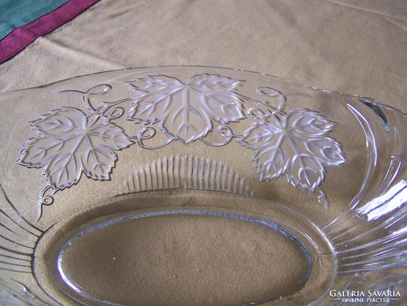 Oval glass bowl with grape leaf pattern
