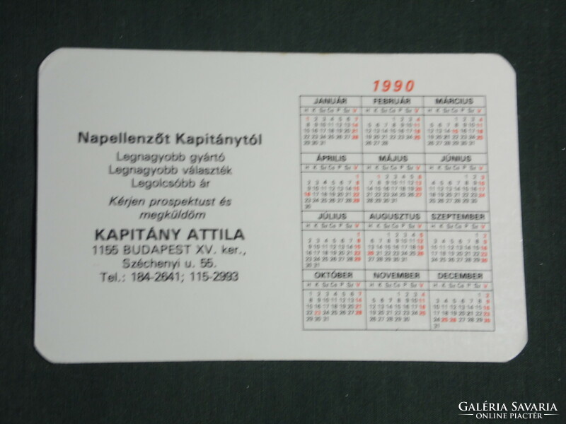 Kártyanaptár,Kapitány Attila,napellenző,Budapest, 1990,   (3)
