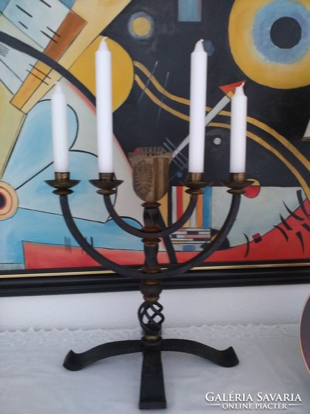 Giga fantastic iron candle holder, from an old hunting lodge, with a black eagle symbol