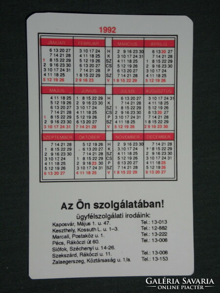 Card calendar, matáv telecommunications rt. Pécs, telephone, children's model, 1992, (3)