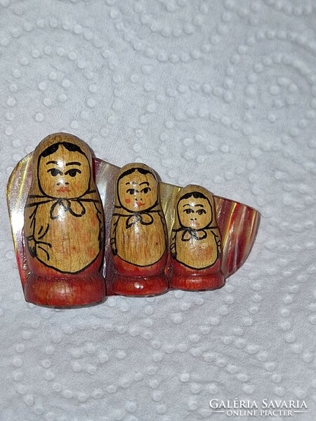 Old Russian wooden matryoshka pin.