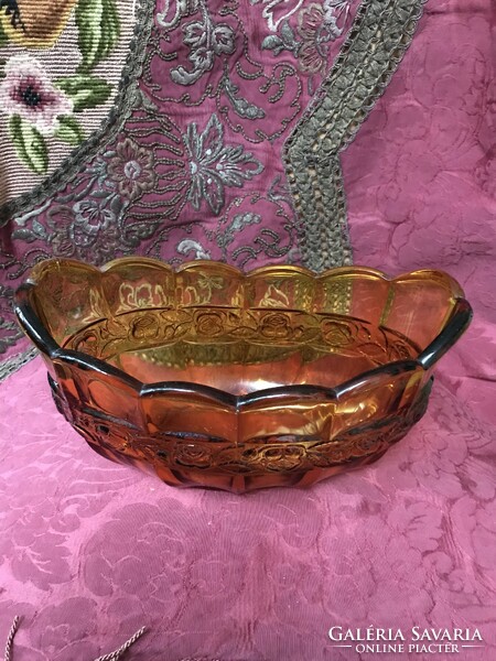 Beautiful amber glass centerpiece with rose pattern