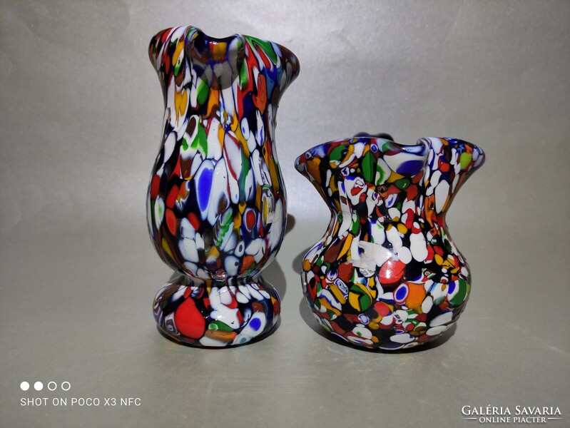 The colorful Millefiori glass vase with spout is priced at two pieces each
