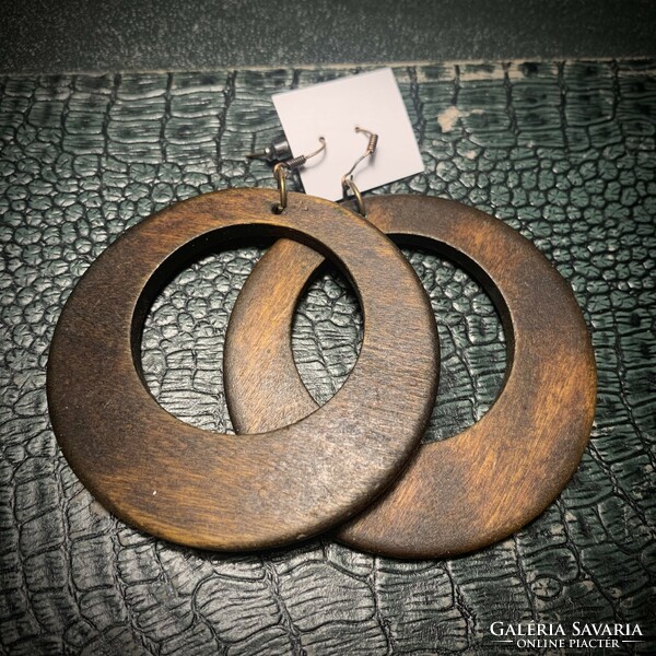 Large wooden earring hoop, 6.3 cm diameter - bronze color with hanger, wooden jewelry,