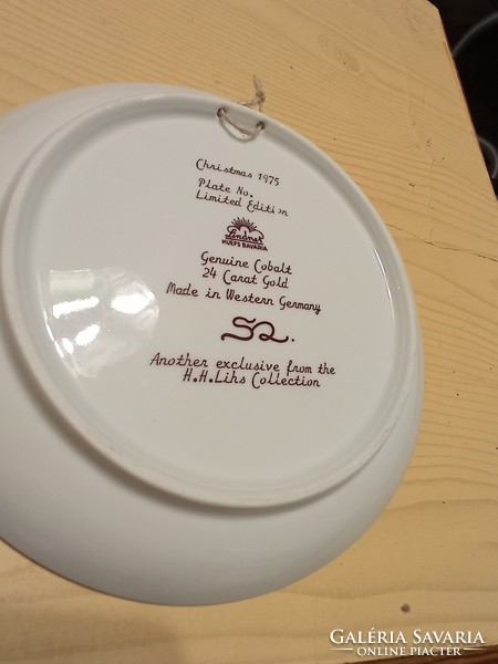KARÁCSONYI JELZETT - ARANYOZOTT tányér 1975 - limitált 24 karátos arannyal 19 cm