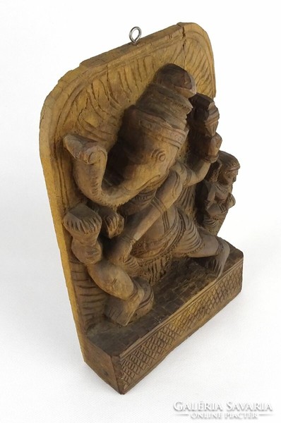 1P598 old Indian elephant ganesha wood carving 28 x 17.5 Cm