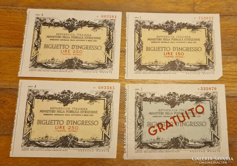4 Italian museum tickets from the 1960s