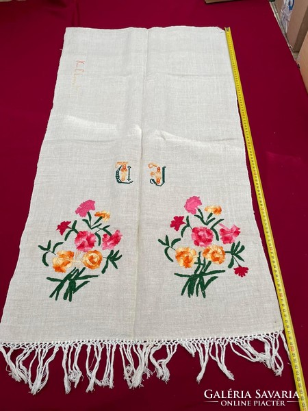 Beautiful embroidered linen towel nostalgia piece of village decoration