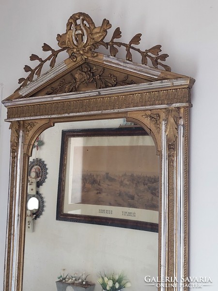 Upper decorative Biedermeier mirror with original sheet silver 162cm x 82cm