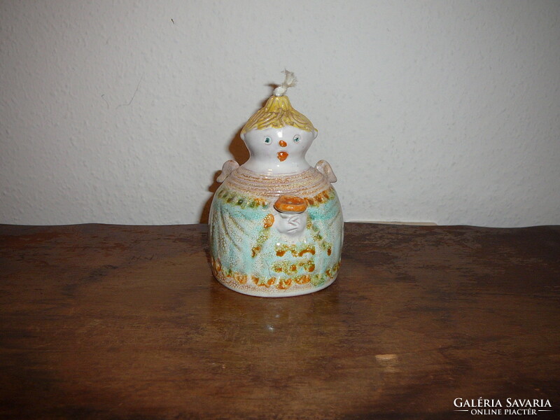 70's, marked, little pink ilona ceramic Christmas bell, angel.