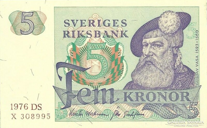 5 korona kronor 1976 Svédország 2. hajtatlan.