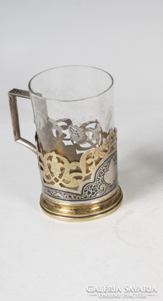 Silver Russian tea cup with niello decoration