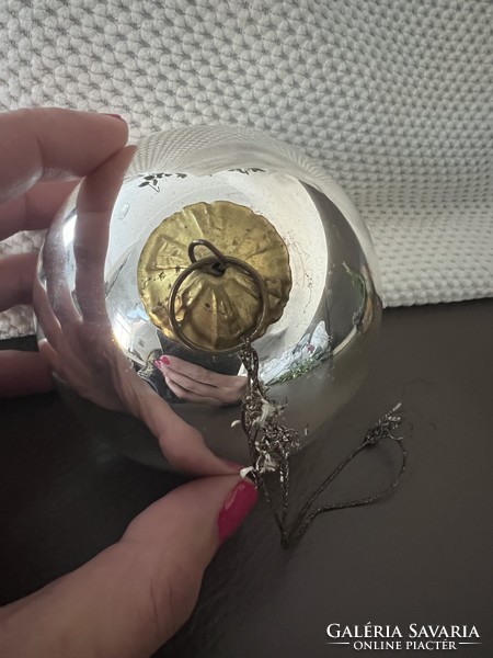 Antik ezüst vastag üveg karácsonyfadísz gömb