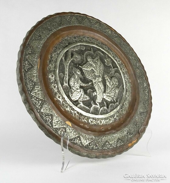 1P594 old tinned orientalist copper wall bowl decorative bowl 34.5 Cm