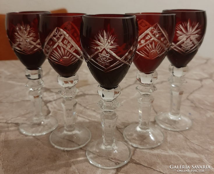Römer bordó, rubin metszett kristály röviditalos, brandy, konyakos pohár 12 cm