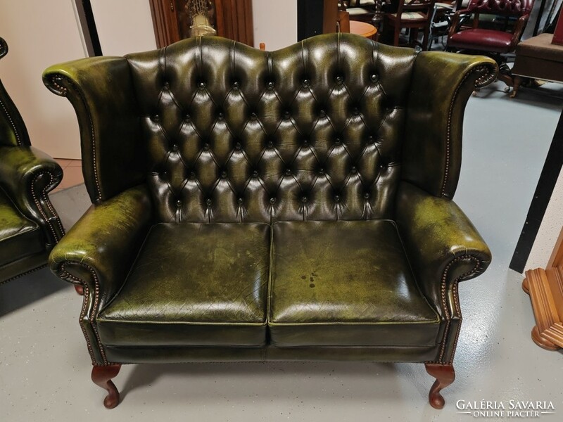 Original English eared antique chesterfield leather sofa set 3-2-1 in perfect new condition