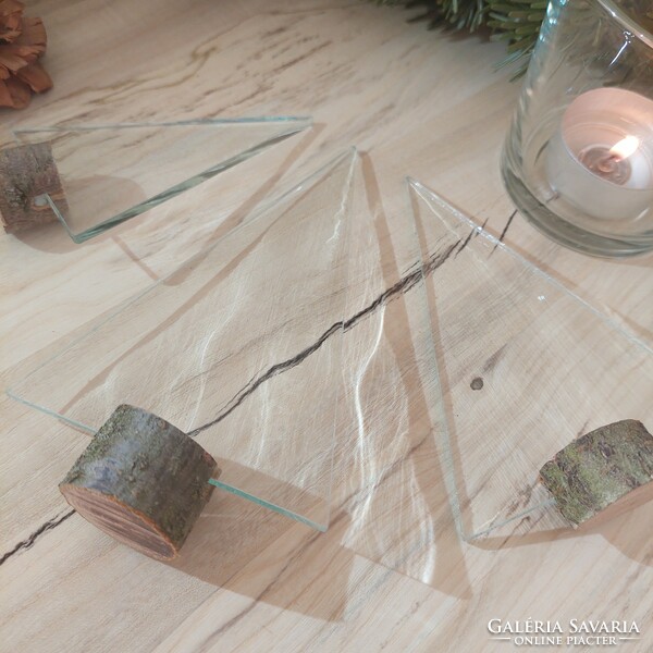Modern víz mintás áttetsző üveg karácsonyfa 3 darabos készlet fa talpban
