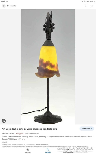 Art nouveau Luneville francia savmart üvegbúrás bronztalpas asztali lámpa