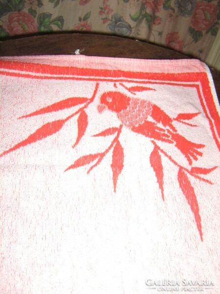 Charming vintage red and white double-sided swallow floral towel