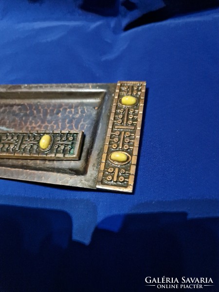 Retro iparművészeti bronz fém réz levélbontó és tálca