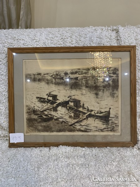 Kórusz József: “Halászbárkák” c. Színezett réckarc képe 40x50 cm