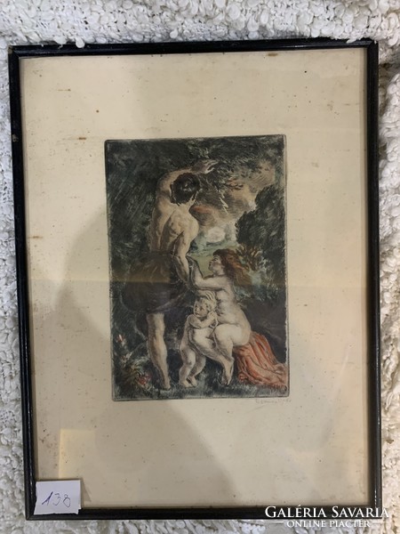 Showy, colorful copperplate picture of Hermann Lipót in a framed size of 31x41 cm