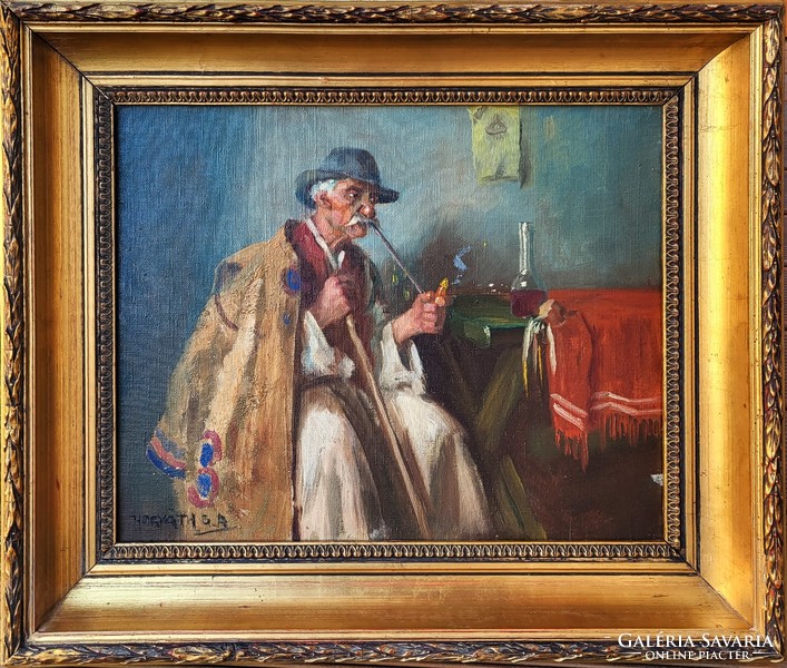 Horváth G. Andor (1876 - 1966) Pipázó Paraszt c. festménye Eredeti Garanciával!