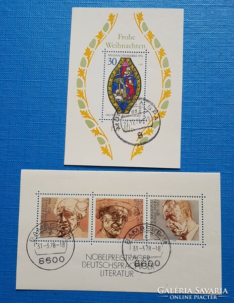 2 NSzK blokk bélyegzett  , Karácsony , Irodalmi nobeldíjasok