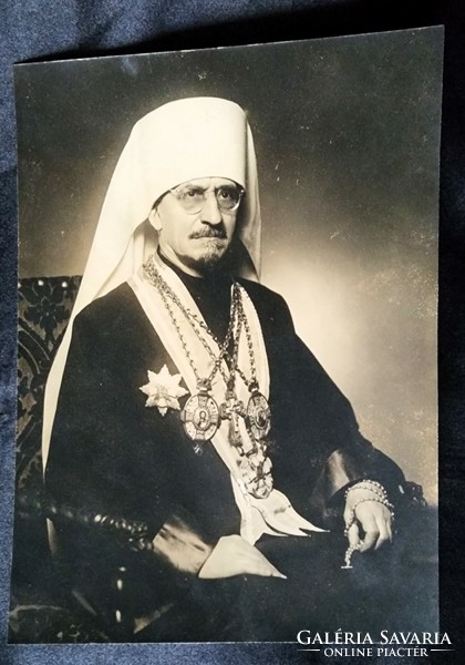 Circa 1938 Patriarch of the East in full regalia with decorations Orthodox bishop at the top of the hierarchy photo