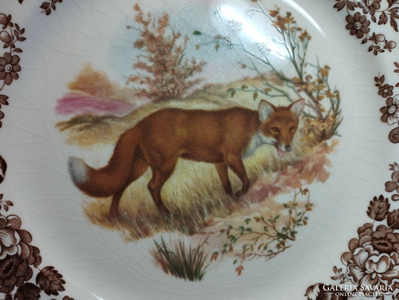 Royal worcester, palissy, beautiful English porcelain large flat serving bowl, forest fox in the middle