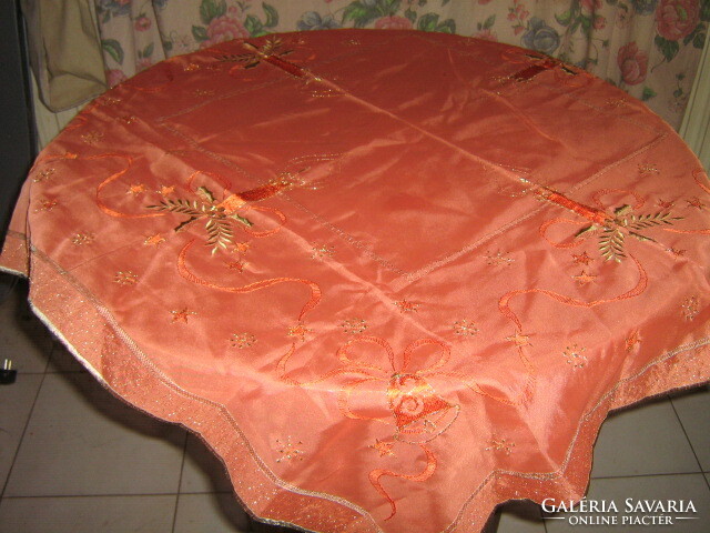 Beautiful candle bell embroidered Christmas organza tablecloth