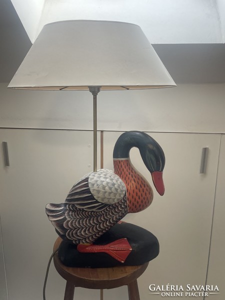 Vintage lifelike wooden wild duck lamp