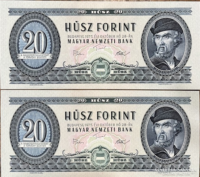 Ropogós 1975-ös 20 forintos bankjegy Sorszám követős!!