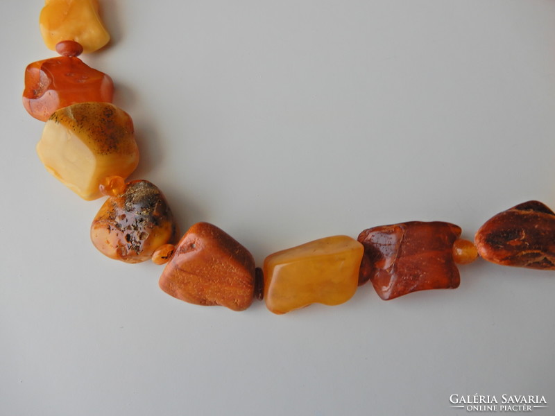 Antique real large-eye amber necklace with silver clasp