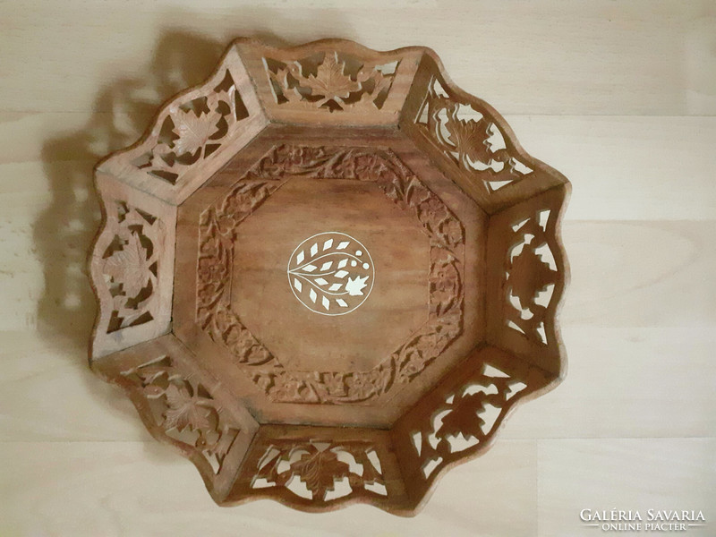 Indiai intarziás szantálfa falitányér, dísz.27x5x3,5 cm