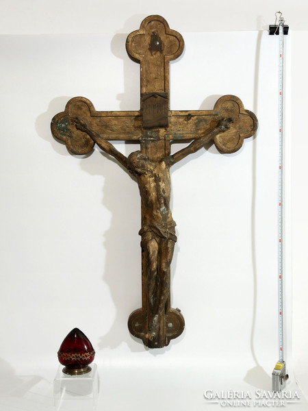 92cm! Antik Faragott Fa Korpusz 19. sz. | Feszület Corpus Christi Kereszt 92x58cm