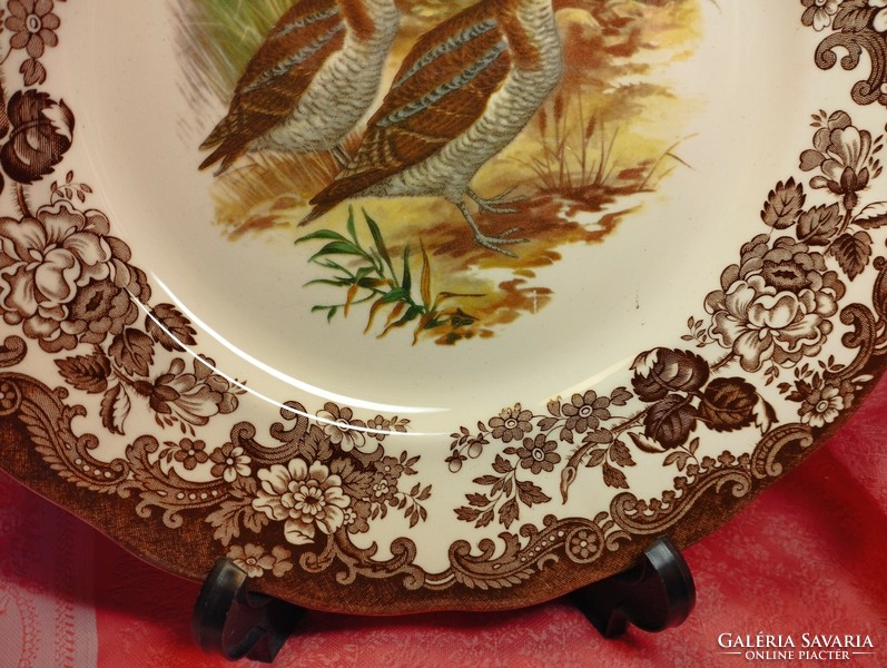 Royal worcester, palissy, beautiful English porcelain large flat serving bowl, a pair of forest bacon in the middle