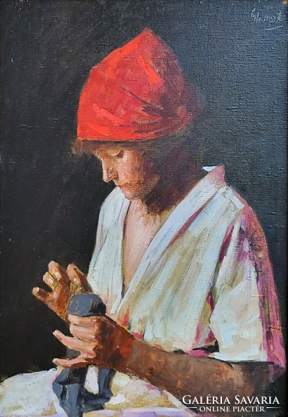Glatter Ármin (1861 - 1933) Varró Leány c. festménye Eredeti Garanciával!