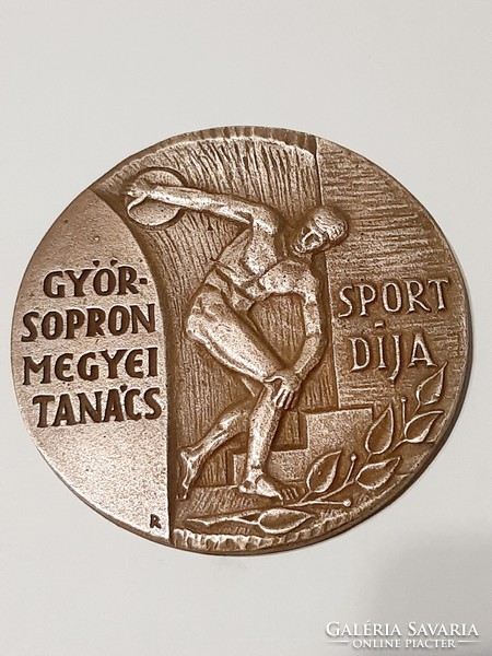 Győr-Sopron County Council sports award with bronze plaque and sign