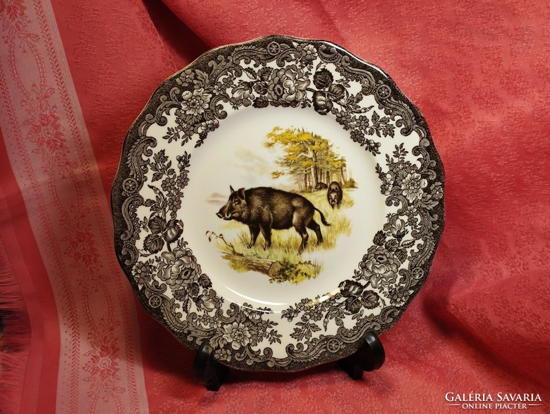 Royal Worcester, Palissy, gyönyörű angol porcelán süteményes tányér, közepén vaddisznó