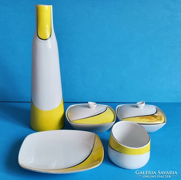 Hollóházi Art Deco Asztali Szett 5db Porcelán