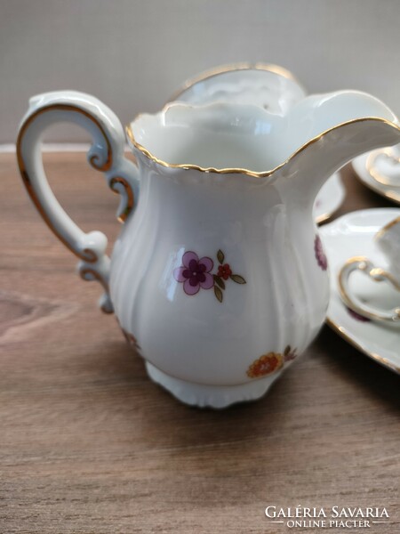 Zsolnay incomplete coffee set with five-tower seal, floral decor, gilding